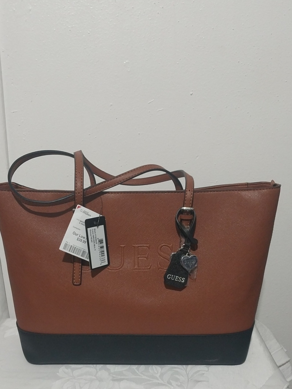 GUESS Brown and Black Two-Tone Logo Tote